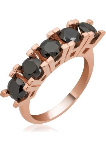 Gümüş Rose Siyah 5 Taş Bayan Yüzük - 20