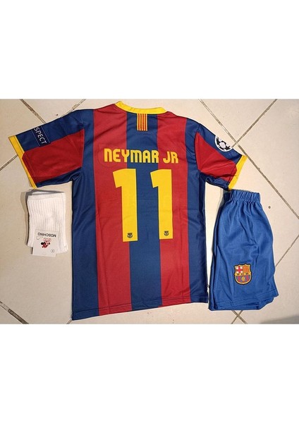 Barcelona Neymar 11 Kırmızı Mavi Çocuk Forma 3 Lü Set . Forma+Şort+Çorap