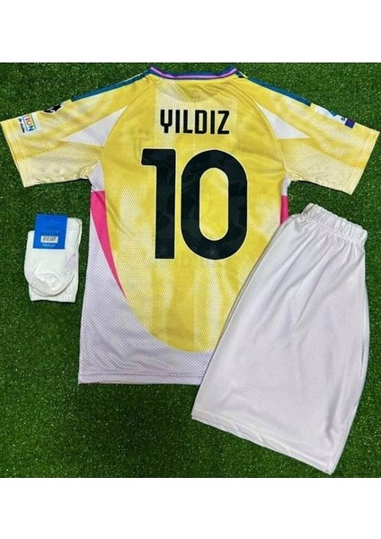 Kenan Yıldız 10 Juventus 2023/2024 Yeni Sezon Deplasman Çocuk Futbol Forması Çorap Hediye Sarı indirimleri