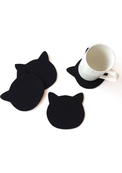 4'lü Kedi Desenli Bardak Altlığı Siyah 12 x 12CM