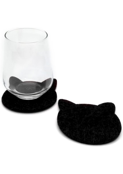 4'lü Kedi Desenli Bardak Altlığı Siyah 12 x 12CM modelleri