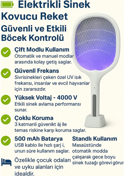 Elektronik Sinek Öldürücü Raket (Şarjlı)