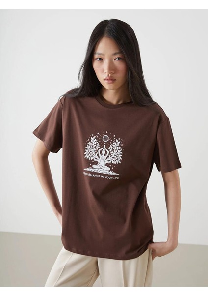 Lcw Vision Bisiklet Yaka Baskılı Kadın Tişört (S5)