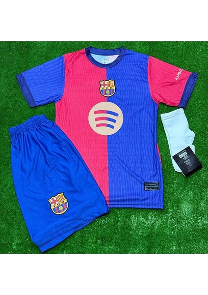 Kopya - Isimsiz Barcelona Iç Saha Çocuk Forma Takımı 3'lü Set Çorap Hediyeli