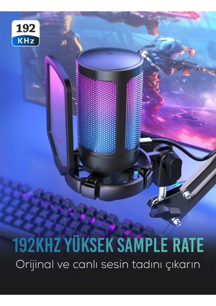 Ampligame A6T Rgb USB Siyah Mikrofon Seti
