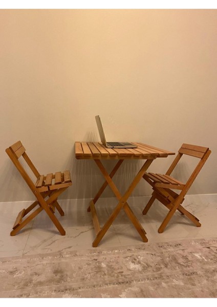 Meşe Ahşap Katlanır Masa ve Sırtlı Tabure Seti, Kamp, Piknik, Balkon Keyfi fırsatları