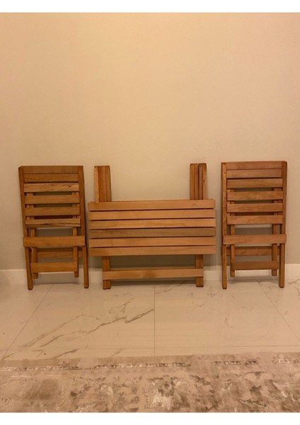 Meşe Ahşap Katlanır Masa ve Sırtlı Tabure Seti, Kamp, Piknik, Balkon Keyfi indirimleri