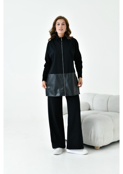 Kadın Deri Iki Ip Takım Siyah