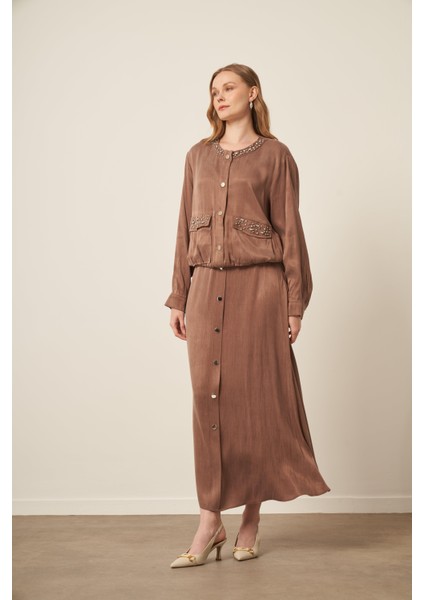 Kadın Cupra Etekli Takım Kahve