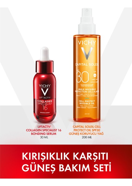 Anti Aging Güneş Bakım Seti: Liftactiv Collagen Specialist 16 Bonding Serum 30ML + Capital Soleil Cell Protect SPF30 Güneş Koruyucu Yağ