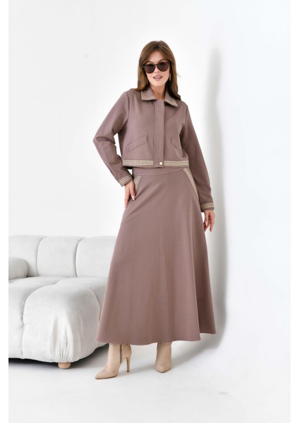 Kadın Iki Ip Taşlı Takım Kahve