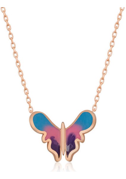 Gümüş Rose Minimal Kelebek Bayan Kolye