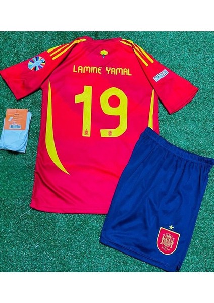 Yeni Sezon Ispanya Lamine Yamal 19 Iç Saha Çocuk Forması 3 Lü Set (Kırmızı)