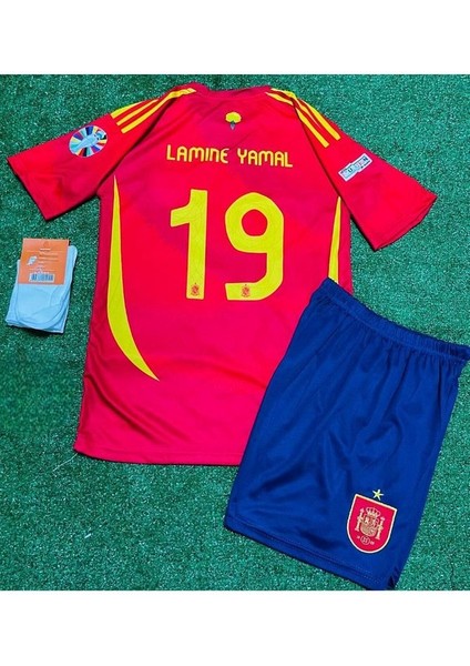 Yeni Sezon Ispanya Lamine Yamal 19 Iç Saha Çocuk Forması 3 Lü Set (Kırmızı) modelleri
