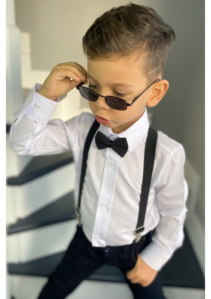 Erkek Çocuk Beyaz Gömlek Siyah Askı Papyon Takım fırsatları