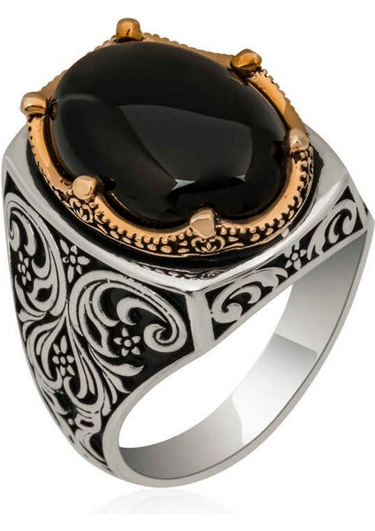 Gümüş Siyah Zirkon Taşlı Erkek Yüzük - 24