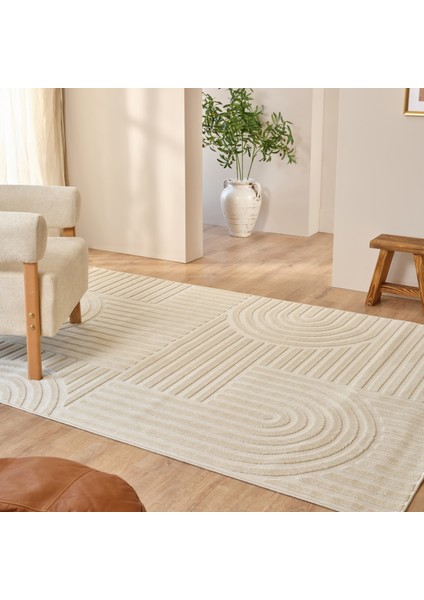 Iskandinav Rune White 100X300 cm Salon Mutfak Halısı Yolluk