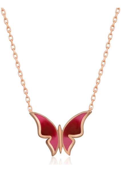 Gümüş Rose Minimal Kelebek Bayan Kolye