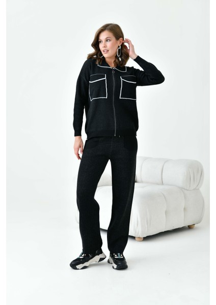 Bayan Çizgili Ikili Takım Siyah