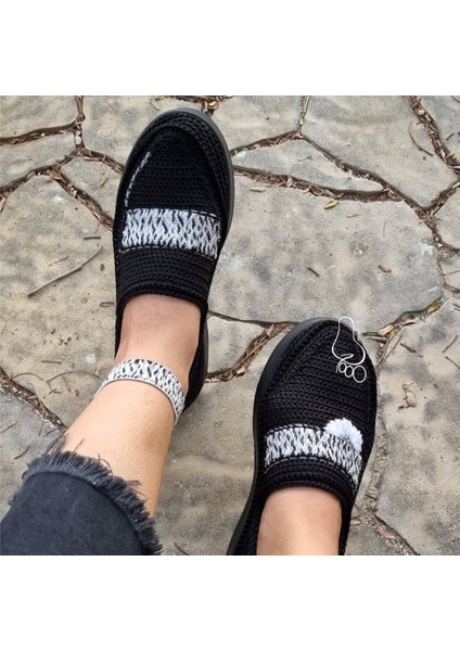 Siyah Örgülü Beyaz Nakışlı El Dokuması Kadın Espadril fiyatları