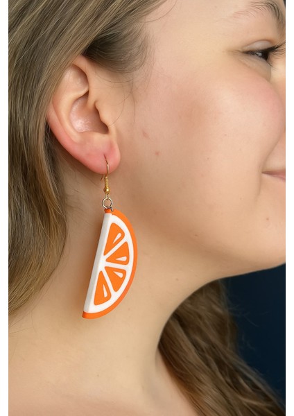 3D Baskı Citrus Küpe – Turuncu ve Yeşil Renk Seçenekli, Hafif Modern Tasarım
