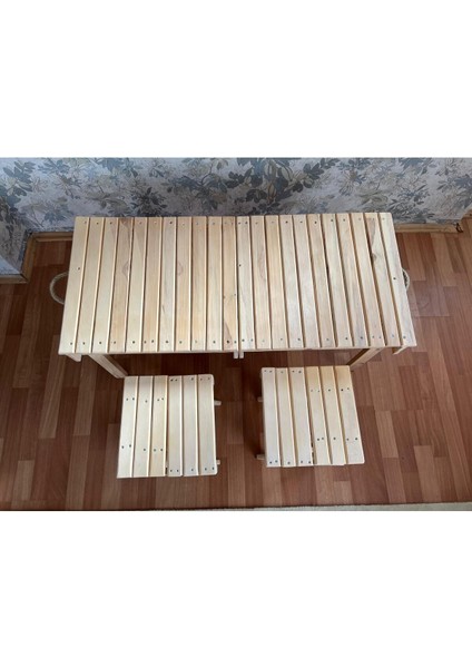 Ekru Ahşap Katlanır Masa ve Tabure Seti, Vernikli Bavul Tasarımı modelleri