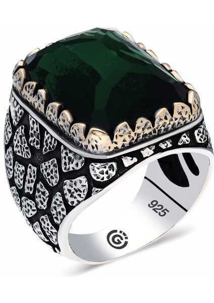 ​gümüş Yeşil Zirkon Taşlı Kare Erkek Yüzük - 25