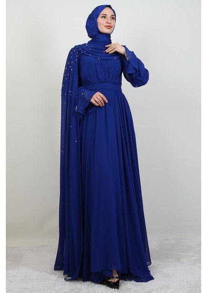 Karanfil Pelerinli Elbise Gece Mavi