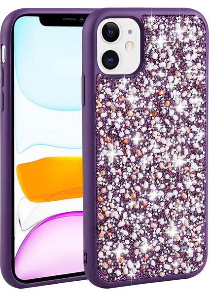 iPhone 11 Uyumlu Parlak Taşlı Tasarım Hzrv Linea Kapak-Siyah