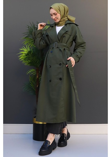 Düğmeli Kruvaze Trenç Haki fiyatları