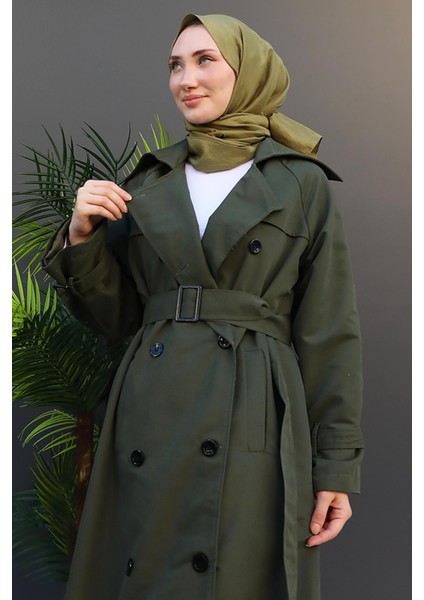 Düğmeli Kruvaze Trenç Haki indirimleri