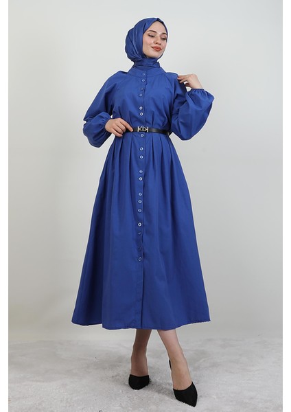 Tam Boy Düğmeli Elbise Koyu Mavi fiyatları