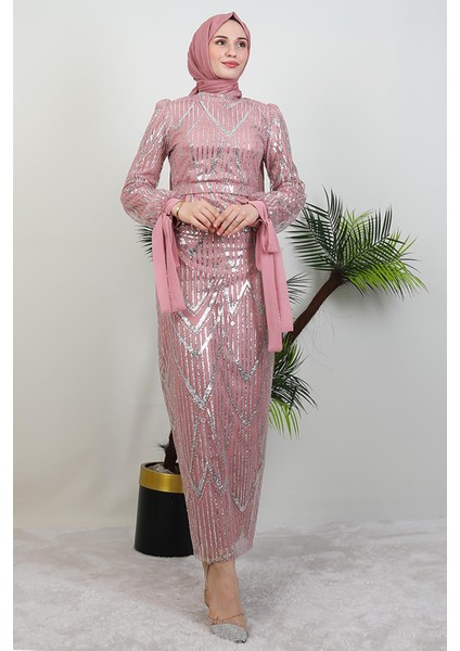 Sevil Simli Elbise Pudra modelleri