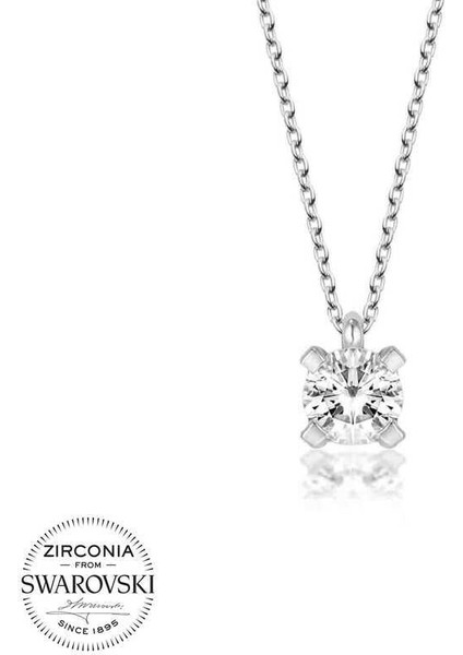 Swarovski Taşlı Gümüş Tektaş Bayan Kolye