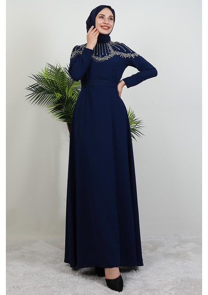 Nisan Taşlı Elbise Lacivert