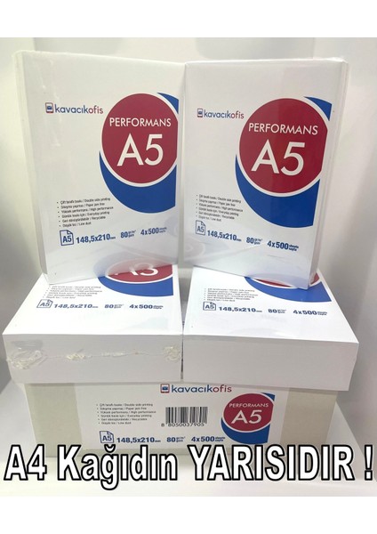A5 Fotokopi Kağıdı 80 gr Performans 1 Koli 4 Paket (2000 Sayfa)