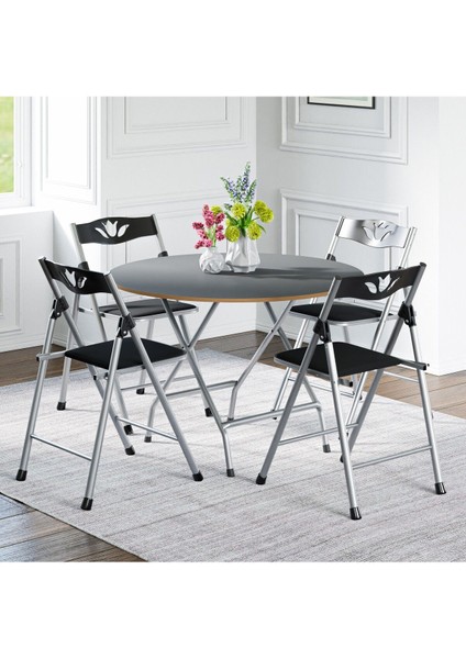 Şık Füme Katlanır Masa ve 4 Sandalye Seti, Modern ve Kullanışlı Tasarım