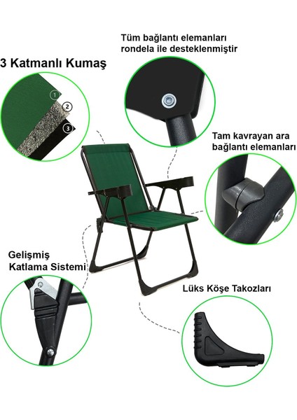 Yeşil 4'lü Kamp Sandalyesi ve Katlanır Mdf Masa Seti fiyatları