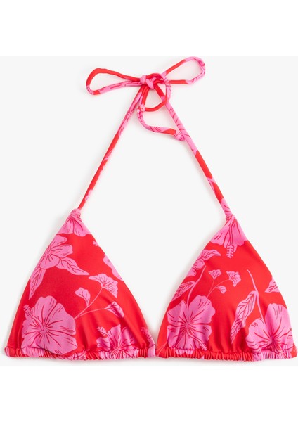 Boyundan Bağlamalı Çiçekli Üçgen Bikini Üstü