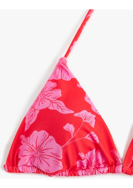 Boyundan Bağlamalı Çiçekli Üçgen Bikini Üstü