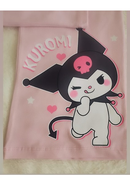 Kız Çocuk Kuromi My Melodi Baskılı Kısa Kollu Alt Üst Takım Boru Paça Pamuklu 2'li Takım