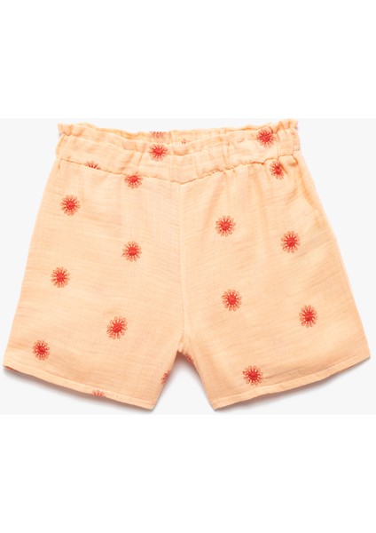 Pamuklu Beli Lastikli Desenli Şort