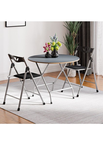 Şık Füme Katlanır Masa ve 2 Sandalye Seti, Pratik ve Modern Tasarım