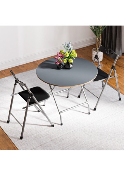 Şık Füme Katlanır Masa ve 2 Sandalye Seti, Pratik ve Modern Tasarım modelleri