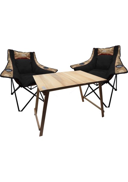 Kamp Seti: Ahşap Masa ve 2 Comfort Sandalye, Pratik ve Şık Tasarım