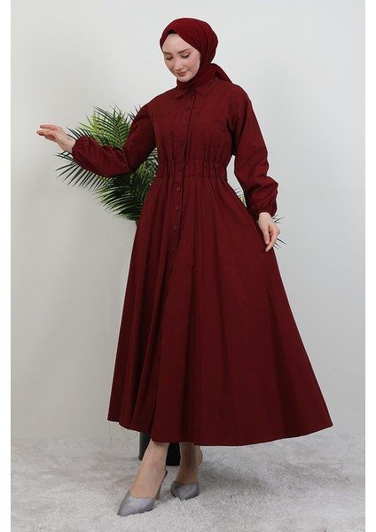 Çift Cepli Poplin Elbise Bordo fiyatları