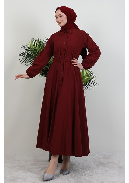 Çift Cepli Poplin Elbise Bordo fırsatları