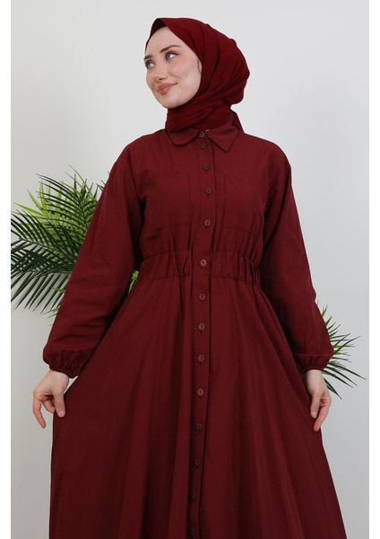 Çift Cepli Poplin Elbise Bordo indirimleri