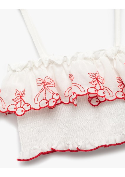 Pamuklu Ince Askılı Kiraz Desenli Gipeli Crop Bluz modelleri