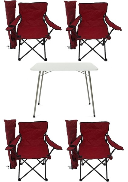 Kırmızı Katlanır Masa ve 4 Kamp Sandalyesi Takımı